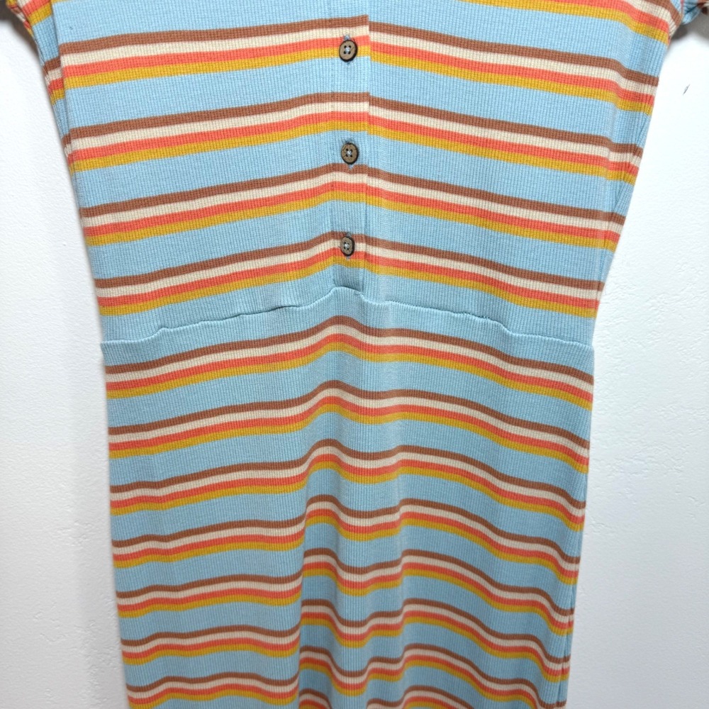 Roxy Ribbed Midi Dress M Blue Orange Striped Lettuce Edge‎ Retro Coastal Preppy - Picture 4 of 14